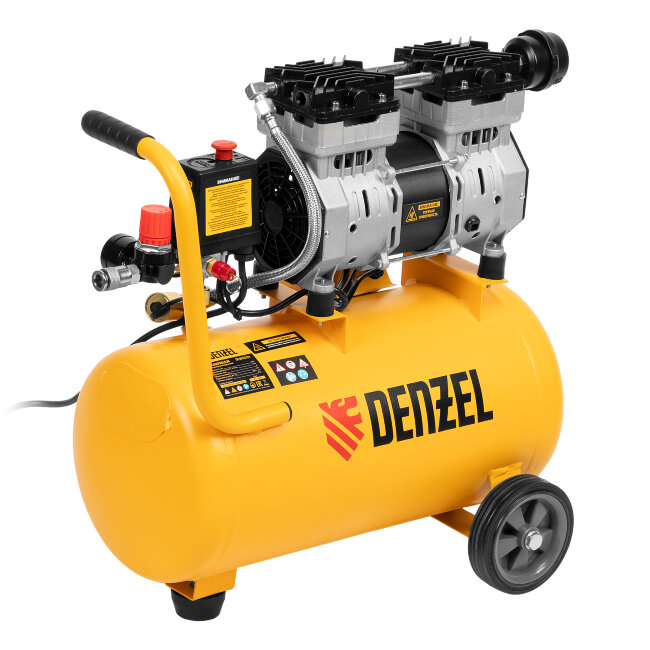 Компрессор DLS950/24 безмаслянный малошумный 950 Вт, 165 л/мин, ресивер 24 л Denzel в Самаре