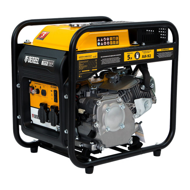 Генератор инверторный GT-2500iF, 2.5 кВт, 230 В, бак 5 л, открытый корпус, ручной старт Denzel в Самаре