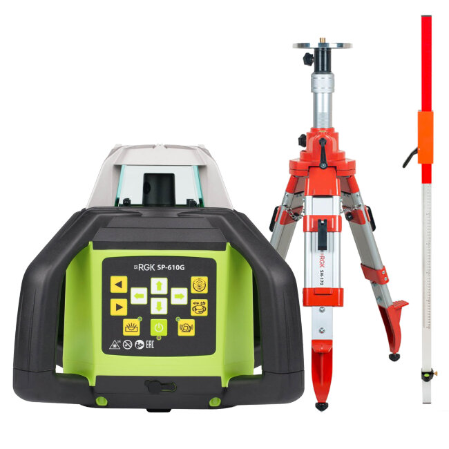 Комплект: ротационный нивелир RGK SP-610G + штатив RGK SH-170 рейка RGK LR-2 в Самаре