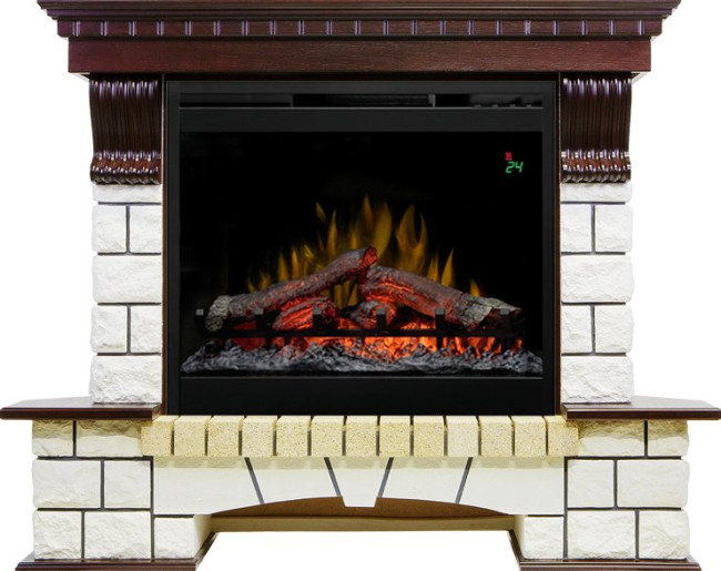 Каминокомплект Pierre Luxe угловой - Темный дуб / Белый с очагом Symphony 26'' DF2624L-INT в Самаре