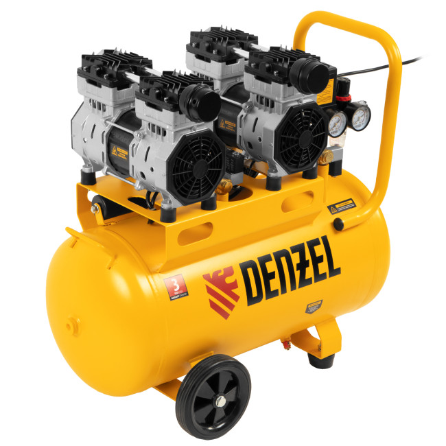Компрессор безмасляный, малошумный DLS 1500/50, 1500 ВТ, 2x750, 50 л, 260 л/мин Denzel в Самаре