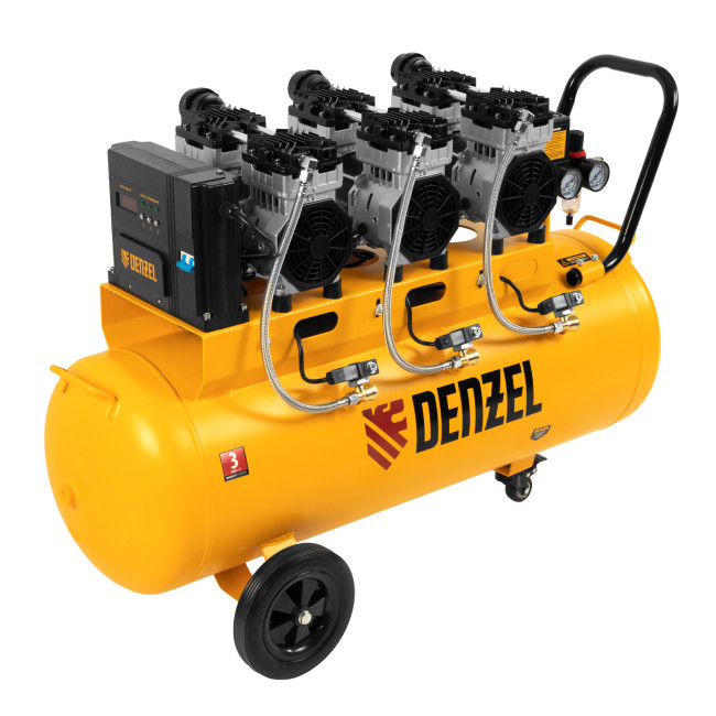 Компрессор безмасляный, малошумный  DLS 2250/100, 2250 Вт, 3x750, 100 л, 410 л/мин блок управления/ Denzel в Самаре
