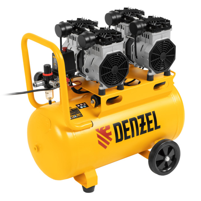 Компрессор безмасляный, малошумный DLS 2200/50, 2200 Вт, 2x1100, 50 л, 380 л/мин Denzel в Самаре
