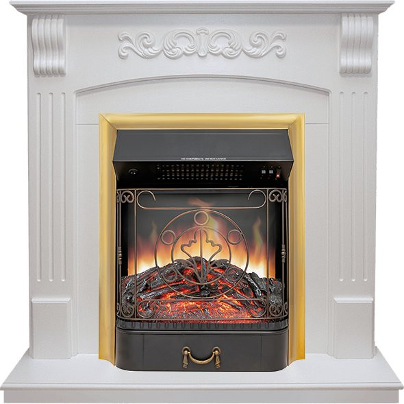 Каминокомплект Sorrento угловой - Белый дуб с очагом Majestic FX Brass в Самаре