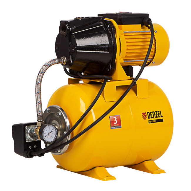 Насосная станция PS1100С, 1100 Вт, 4500 л/ч, ресивер 24 л, подъем 46 м, чугун Denzel в Самаре
