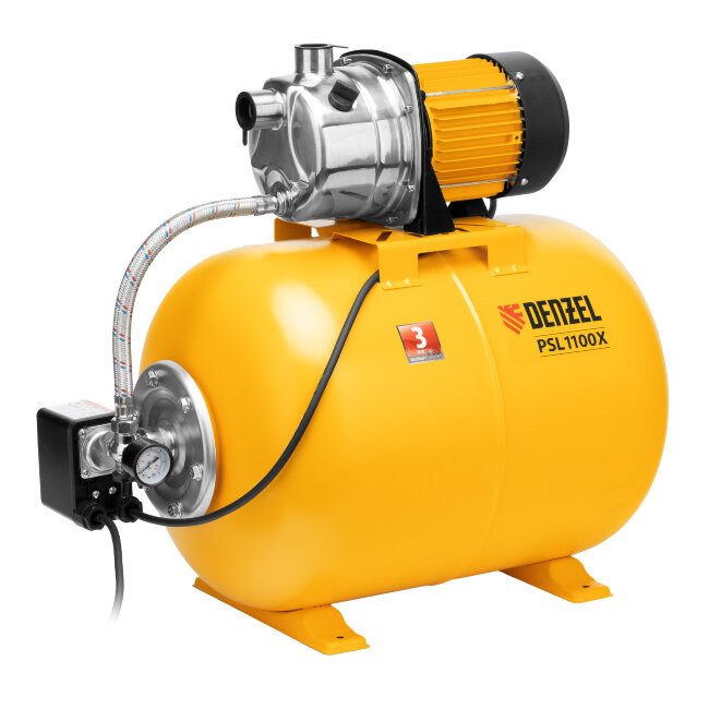 Насосная станция PSL1100X, 1100 Вт, 3600 л/ч, ресивер 50 л, подъем 45 м, нержавейка Denzel в Самаре
